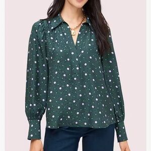 Kate Spade Dark Green Polka Dot Blouse